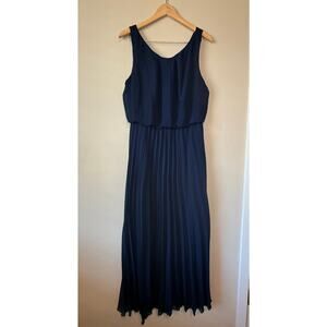 Navy Blue Pleated flowy Formal Gown